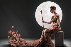women, Model, Moon, Hand, Sculpture