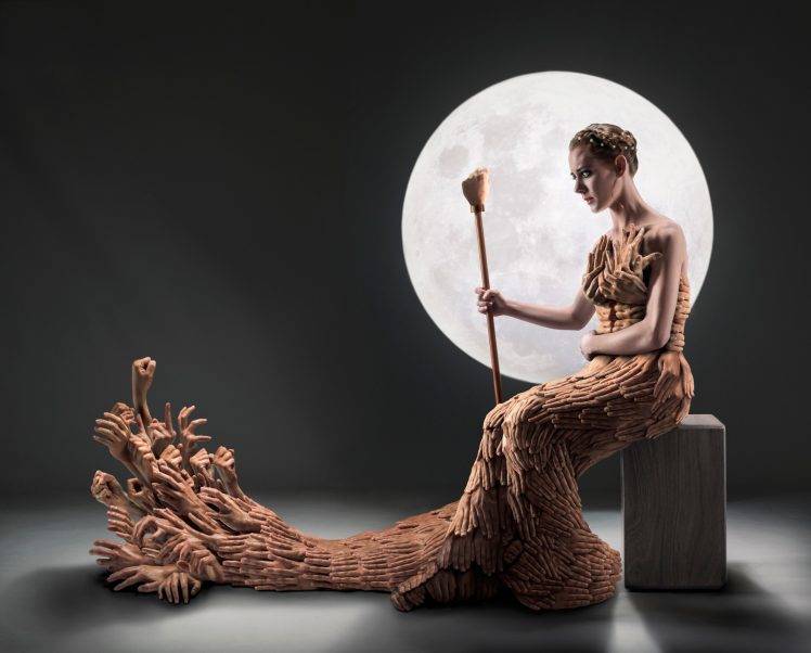 women, Model, Moon, Hand, Sculpture HD Wallpaper Desktop Background
