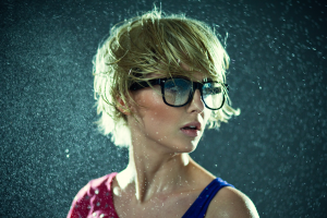 blonde, Looking Away, Glasses, Women, Rain