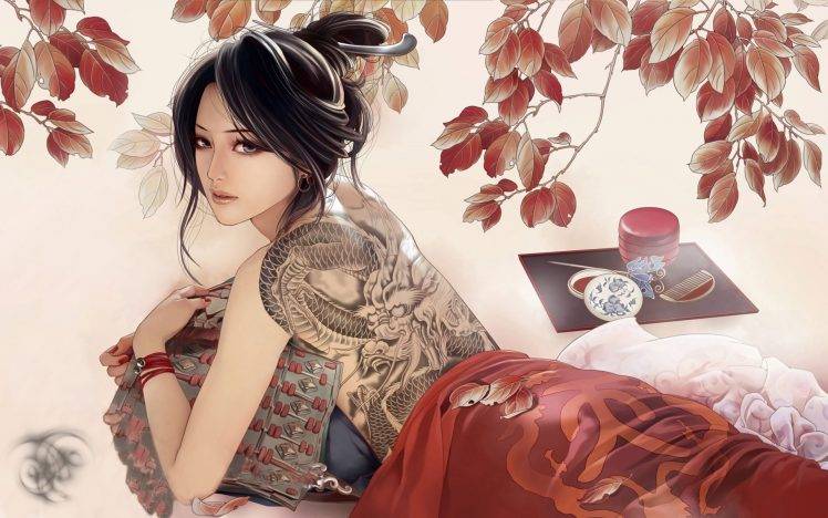 women, Asian, Tattoo, Looking Back, Purple Eyes HD Wallpaper Desktop Background