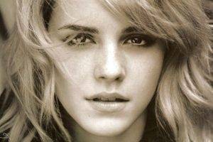 Emma Watson, Sepia, Women, Actress, Face, Portrait, Freckles