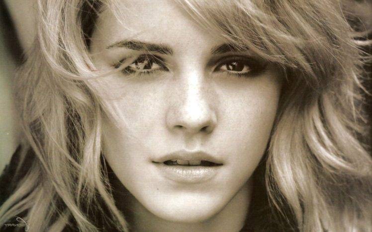 Emma Watson, Sepia, Women, Actress, Face, Portrait, Freckles HD Wallpaper Desktop Background