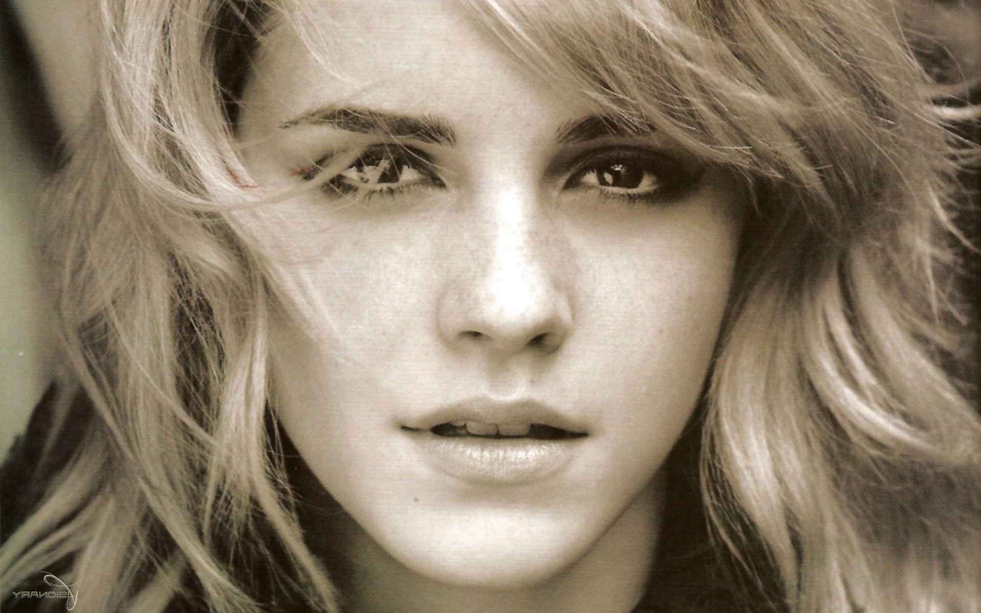 Emma Watson Sepia Women Actress Face Portrait Freckles Wallpapers