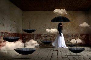 women, Surreal, Umbrella