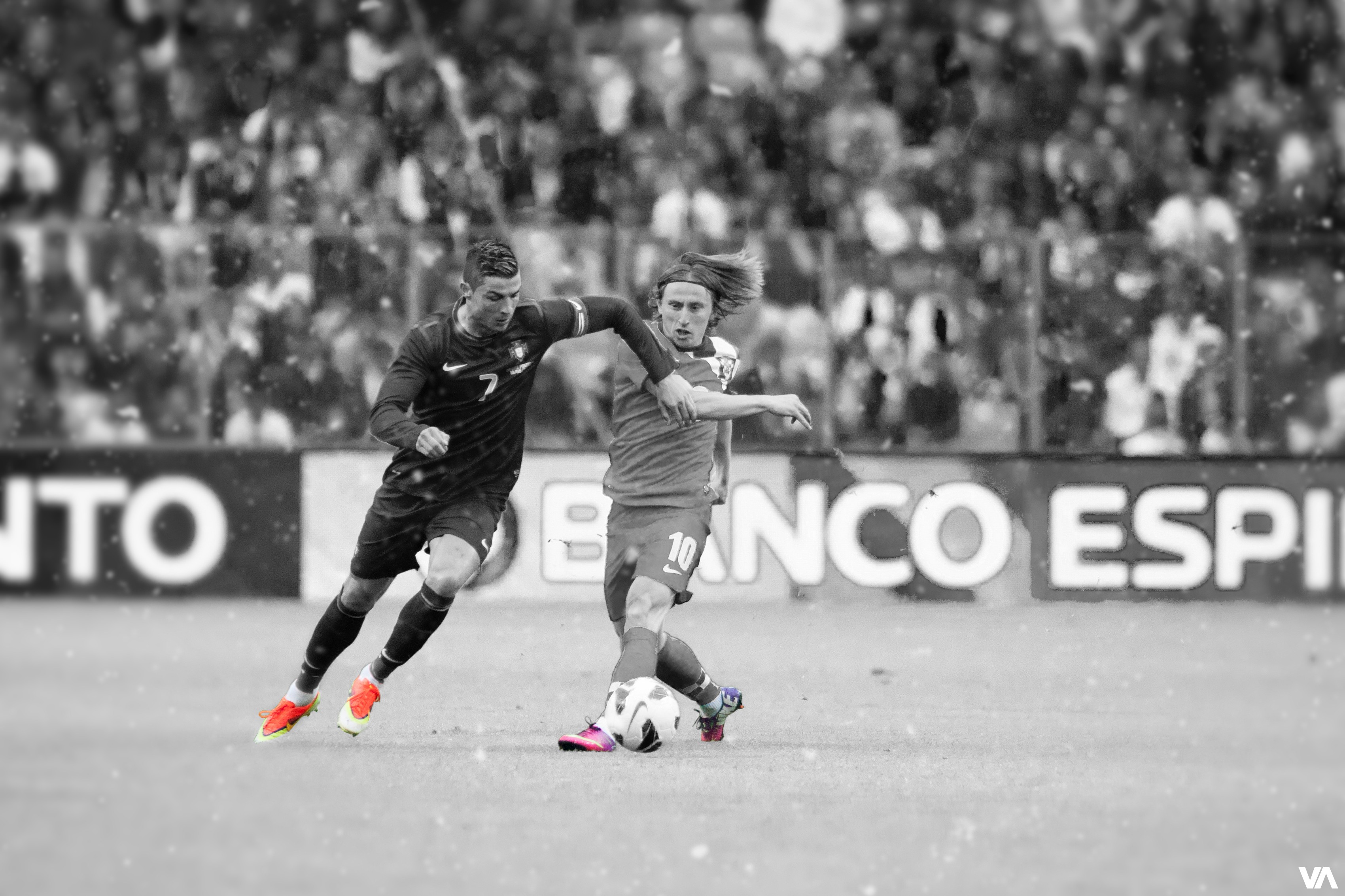 CR7, Cristiano Ronaldo, Luka Modric, Soccer, Mercurial, Selective Coloring Wallpaper