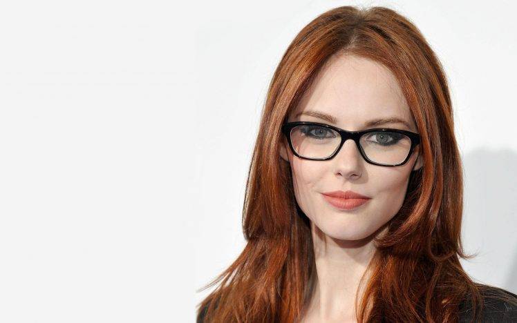 Alyssa Campanella, Closeup, Glasses, Redhead, Blue Eyes, Model, Simple Background, Women HD Wallpaper Desktop Background