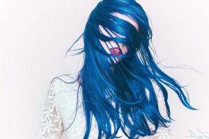 blue Hair, Women, Blindfold, Hair In Face