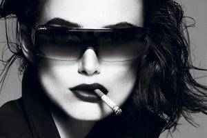 Keira Knightley, Cigarettes, Sunglasses, Wet Hair, Monochrome, Portrait