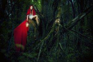 women, Lantern, Little Red Riding Hood