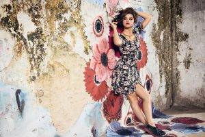Selena Gomez, Floral, Against Wall, Hands On Head, Flowers, Abandoned