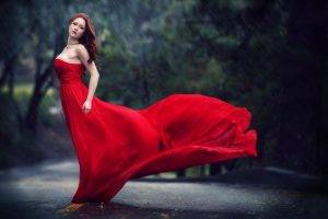 women, Redhead, Red Dress