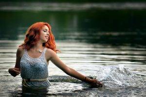 women, Redhead, Water
