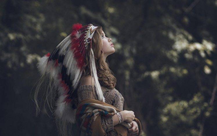 Russian Women, Brunette, Headdress, Native Americans HD Wallpaper Desktop Background