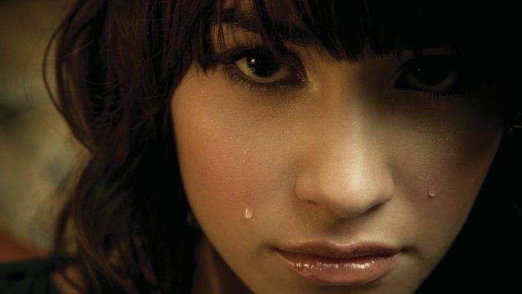 women, Closeup, Tears, Brunette, Demi Lovato HD Wallpaper Desktop Background