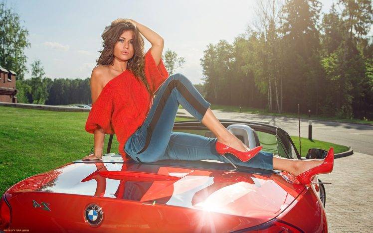 BMW, High Heels, Women, Women Outdoors, Car, Red Cars, Brunette, BMW Z4 HD Wallpaper Desktop Background