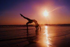 women, Stretching, Sunset, Beach