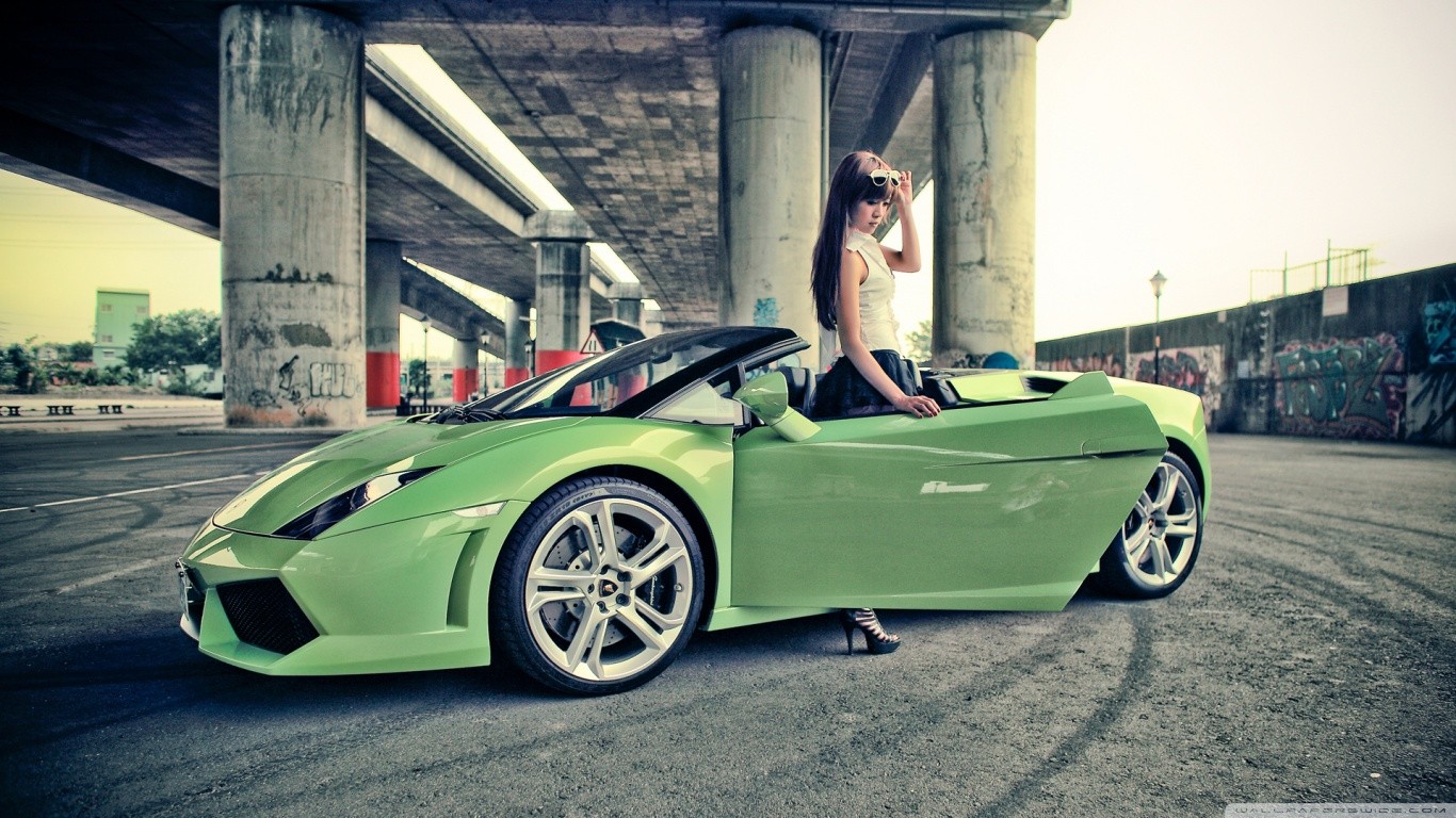Lamborghini Gallardo, Japanese, High Heels, Convertible, Women With Cars, Green Cars Wallpaper