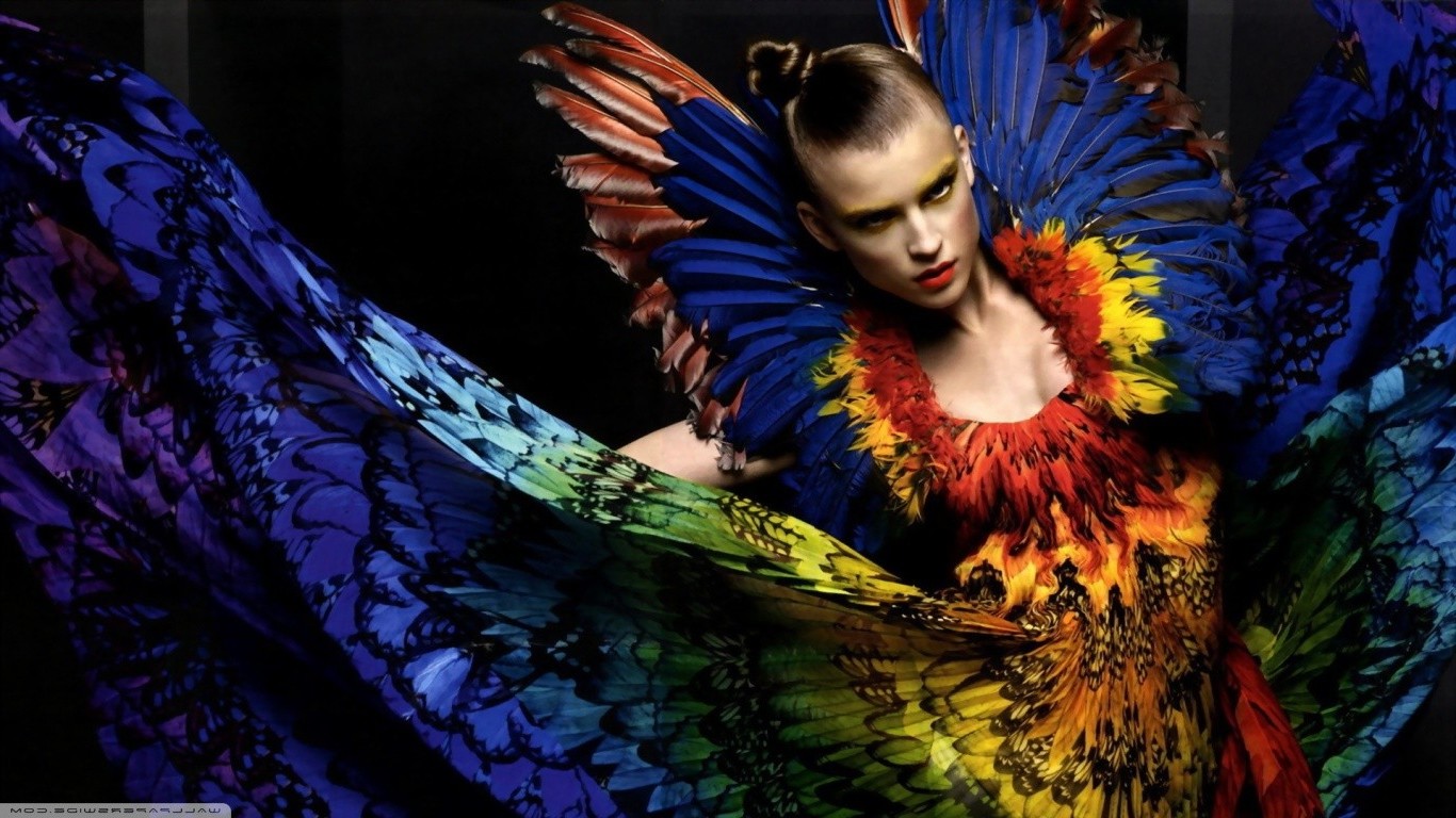 colorful, Model, Feathers, Fashion, Women Wallpaper
