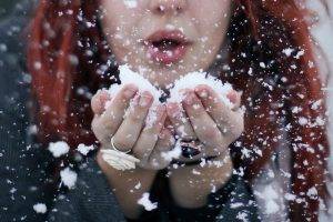 snow, Women, Redhead