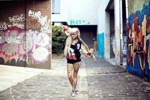 women, Tattoo, Graffiti, Longboards