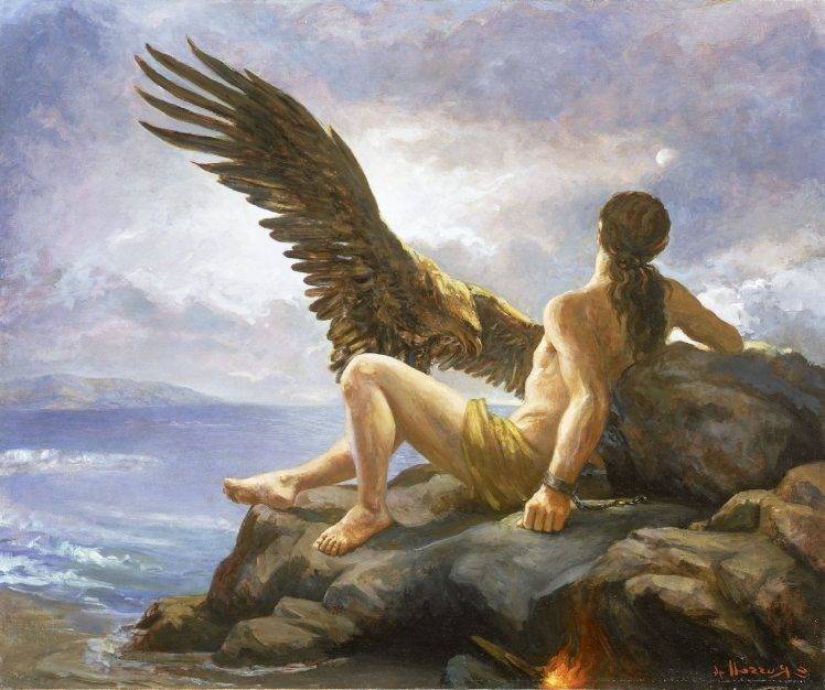 prometheus mythology eagle fire beach birds gods mythology HD Wallpaper Desktop Background