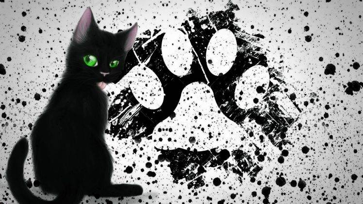 painting paws cat black cats kittens paint splatter HD Wallpaper Desktop Background