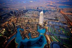 united arab emirates cityscape building lights aerial view birds eye view