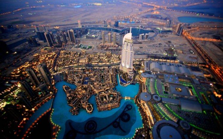united arab emirates cityscape building lights aerial view birds eye view HD Wallpaper Desktop Background