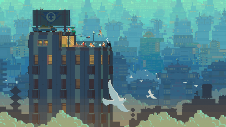 pixel art cityscape birds super time force HD Wallpaper Desktop Background