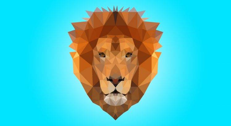 lion low poly blue brown beast character triangle HD Wallpaper Desktop Background
