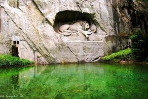 sculpture pond latin statue lion lion of lucerne