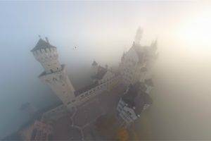 architecture castle germany neuschwanstein castle mist tower birds eye view aerial view birds