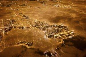 aerial view birds eye view night cityscape chicago usa clouds lights street