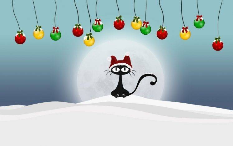 cat christmas christmas ornaments santa hats snow HD Wallpaper Desktop Background