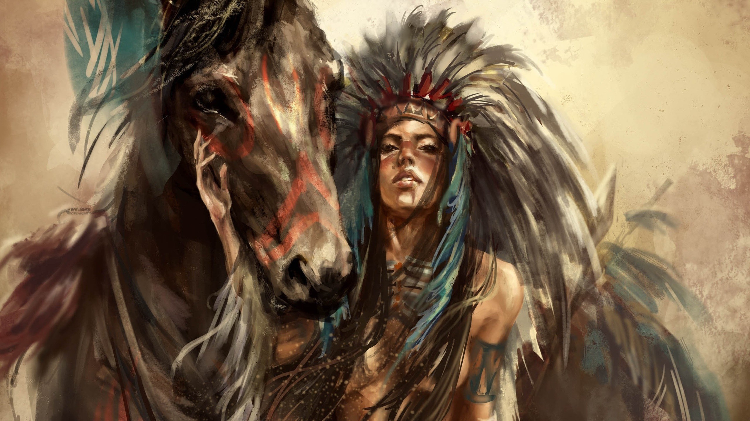 women horse painting artwork Wallpaper