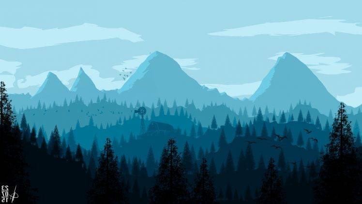 mountain mountain pass forest trees building windmills deviantart birds HD Wallpaper Desktop Background