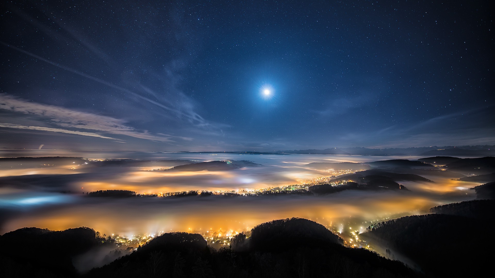 sky birds eye view clouds night lights stars Wallpapers HD / Desktop