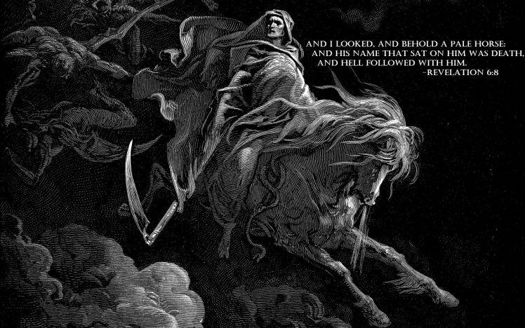 apocalyptic drawing horse death heaven and hell holy bible gustave dore HD Wallpaper Desktop Background