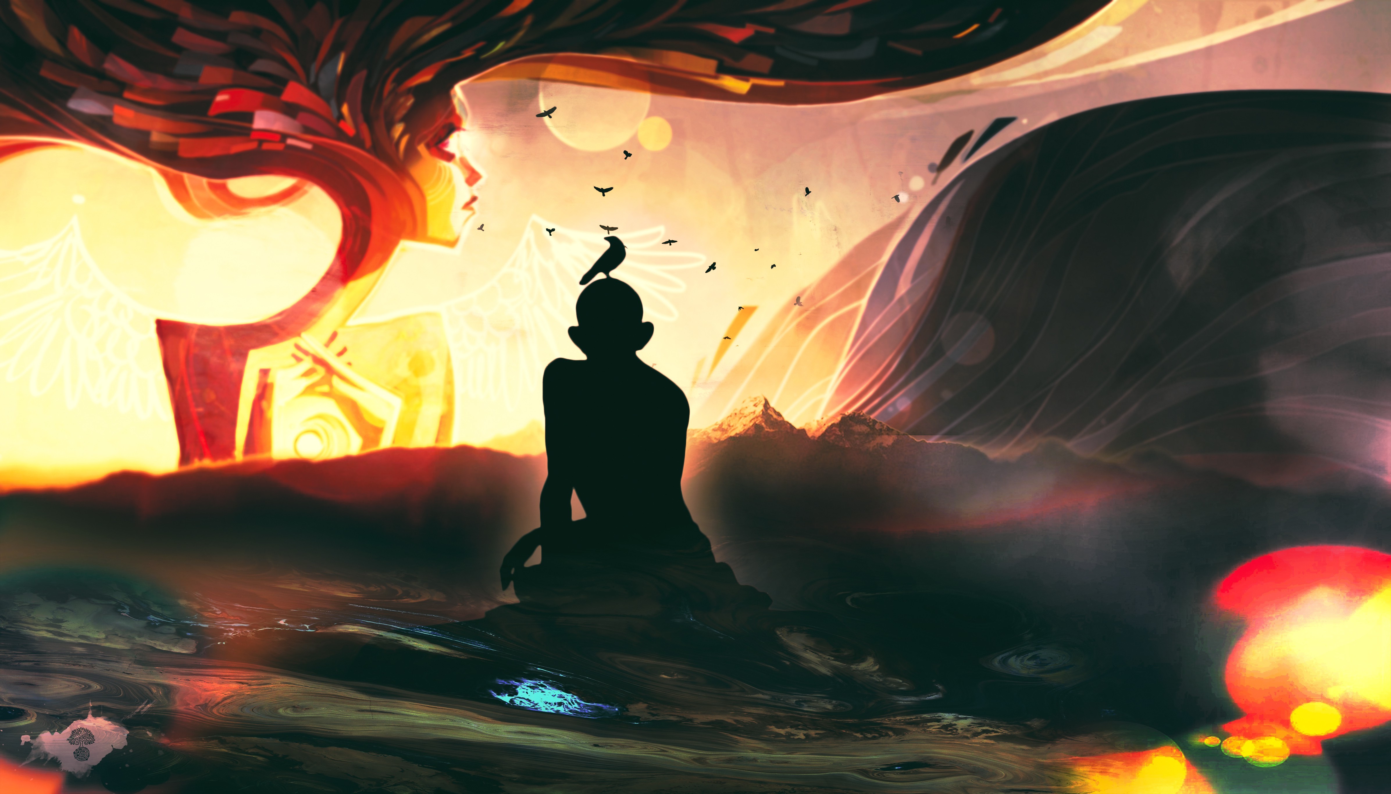 silhouette artwork surreal birds Wallpaper