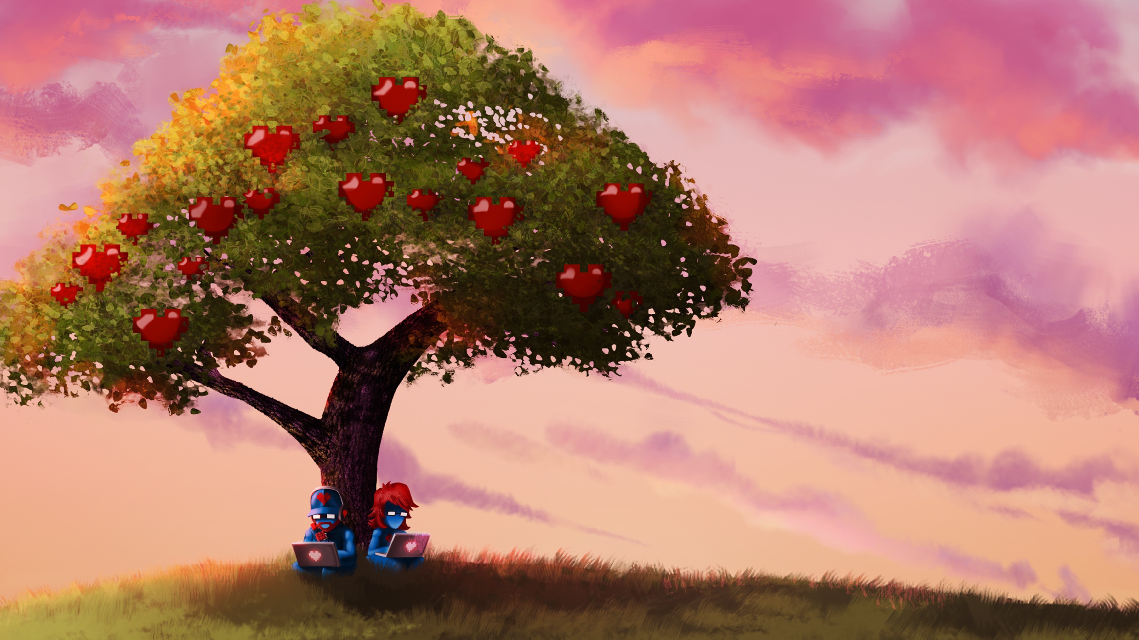 monstercat pegboard nerds trees sky fruit apples computer Wallpaper