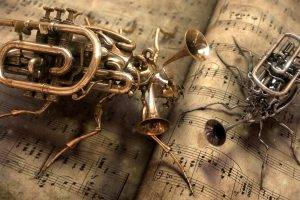steampunk music trumpets insect