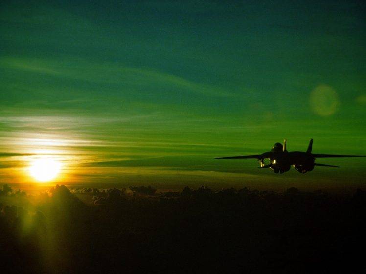 grumman f 14 tomcat sunset green jet aircraft HD Wallpaper Desktop Background