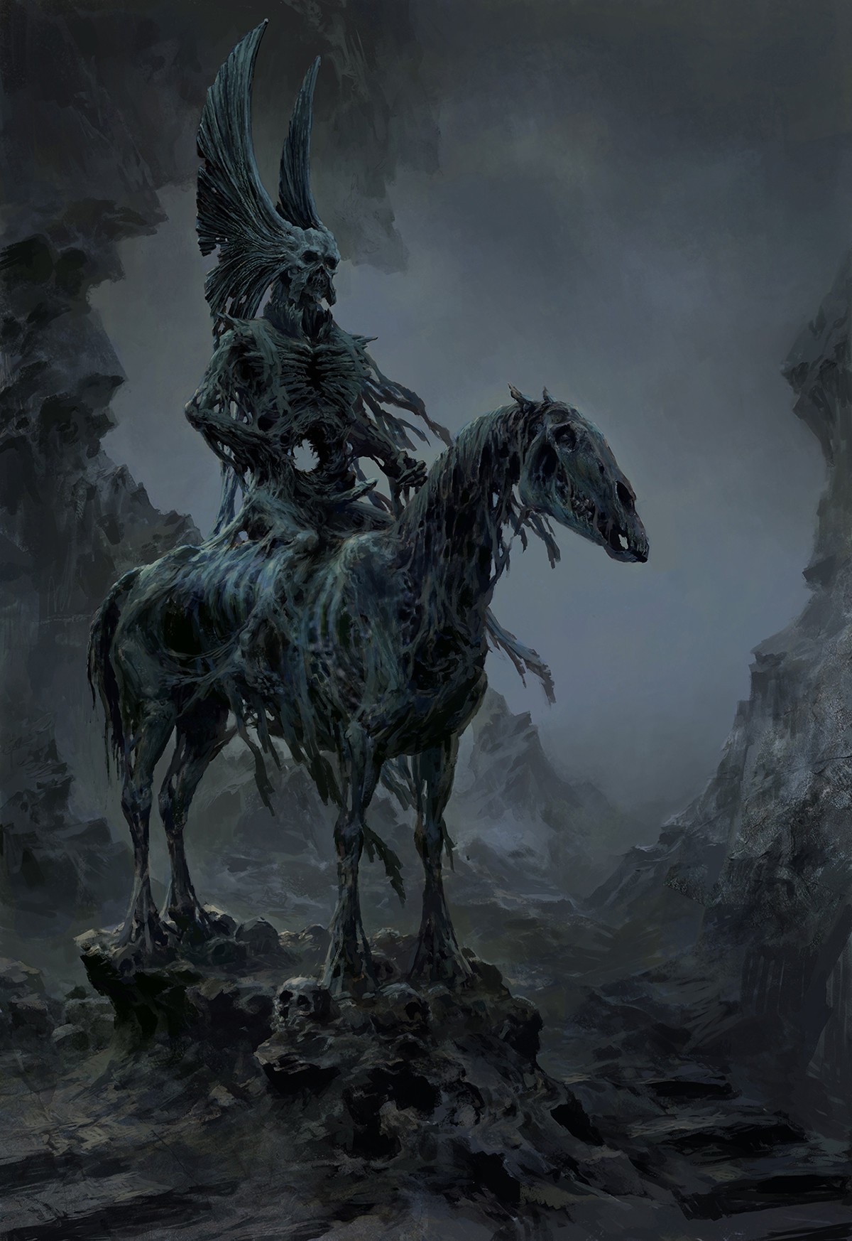 dead creepy fantasy art drawing death horse skull Wallpaper