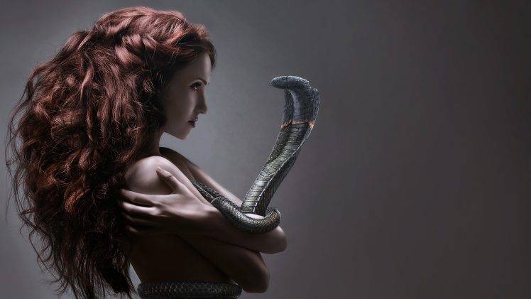 women redhead snake cobra drawing fantasy art HD Wallpaper Desktop Background