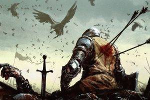 warrior medieval blood arrows birds battlefields
