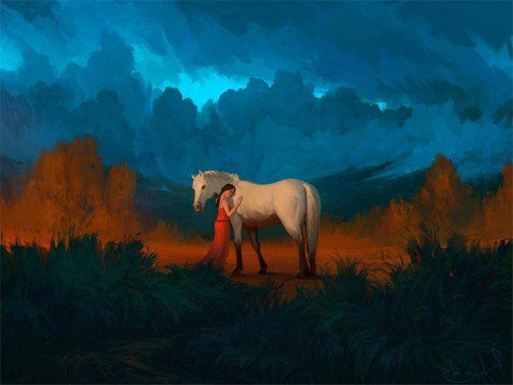 artwork fantasy art horse clouds HD Wallpaper Desktop Background
