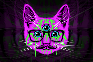 mustache cat psychedelic glasses