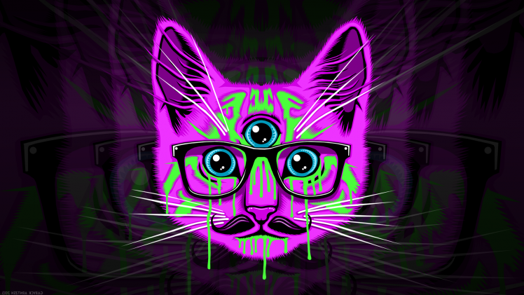 mustache cat psychedelic glasses HD Wallpaper Desktop Background