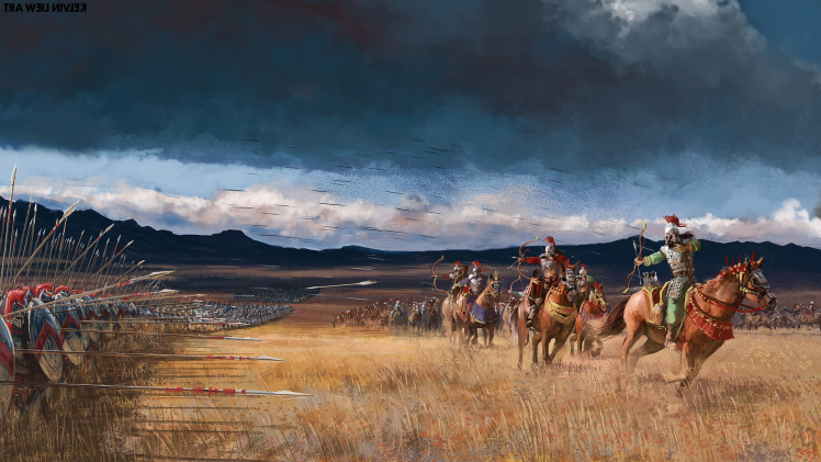 archers soldier war horse spear battle HD Wallpaper Desktop Background