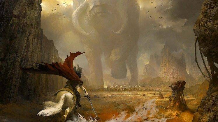 warrior fantasy battle horse war giant HD Wallpaper Desktop Background